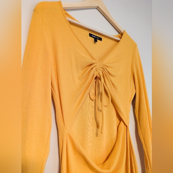 BCBG Paris Yellow Ribbed Bodycon Dress - Picture 4 of 4